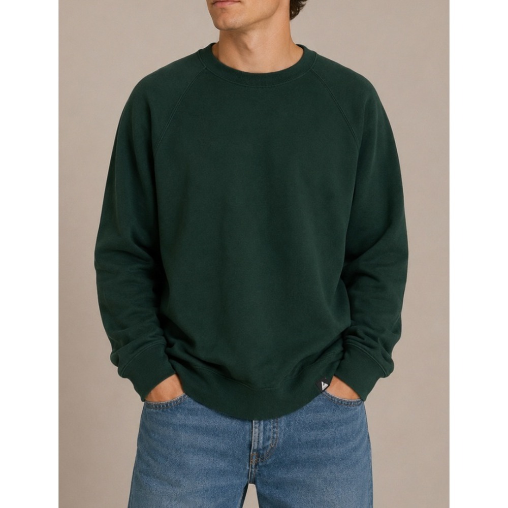 American Giant Men Forest Green Cotton Crewneck Raglan Sweater L M1-1B-5-WGN-L